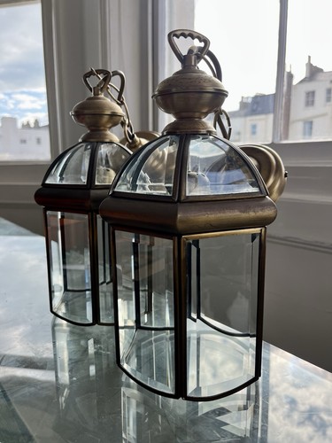 Pair vintage brass glass - pair,