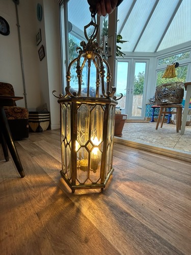 Antique brass hall lantern - brass,